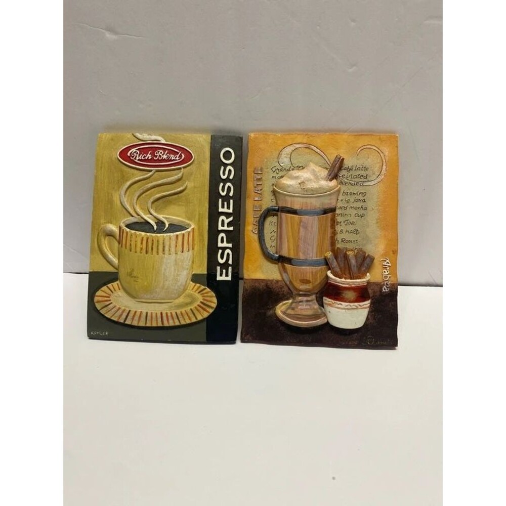 ^ vintage coffee kitchen wall plaques dimensional 3d set of 2